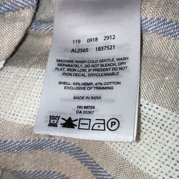 COLUMBIA Linen Coverup Beige Blue White Striped Hemp Cotton Dress Womens XS - Picture 9 of 10